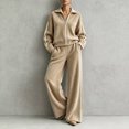 thumbnail image 2 of Szluipve 2 Piece Sets for Women 2 Piece Tracksuit Outfit Striped Side Zip‑Up Collar Jacket & Wide Leg Pants Set Ribbed Knit Casual Loungewear Suit for Daily Vacation Khaki S, 2 of 8
