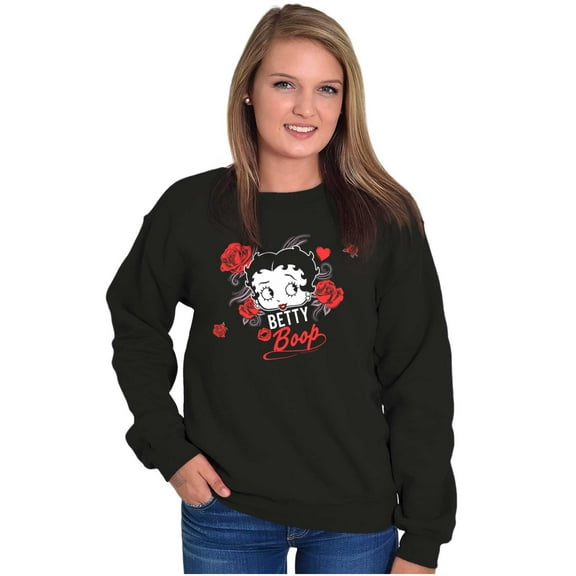 Retro Betty Boop Cartoon Head Roses Women Crewneck Sweatshirt Brisco Brands S
