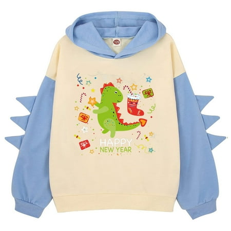 

Chenyuanyuan Baby Girls Boys Christmas Outfits Little Dinosaur Hoodie Pullover Sweatshirt Cute Raglan Sleeve Splice Cartoon Hooded Winter Kids Casual Tops Size 6-7 Years