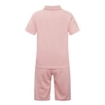thumbnail image 2 of YiZYiF Kids Boys Two-Piece Outfit & Set Casual Solid Turn-Down Collar T-shirt with Shorts Daily Wear Pink 9-10, 2 of 7