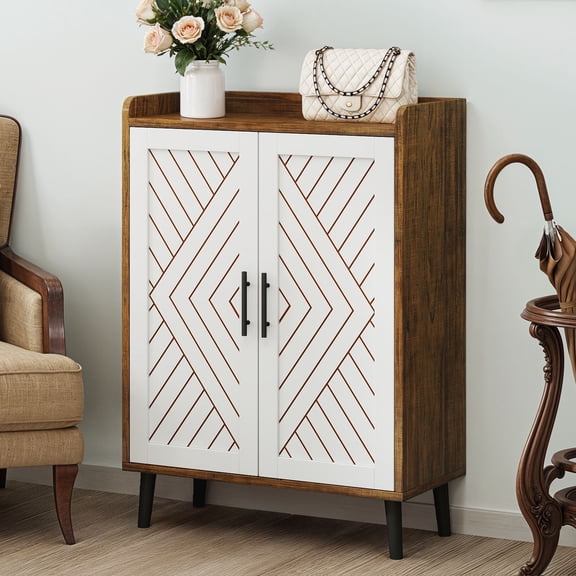 DEXTRUS Shoe Cabinet with Doors, Modern 5-Tier Brown Wood 15 Pair Storage Organizer