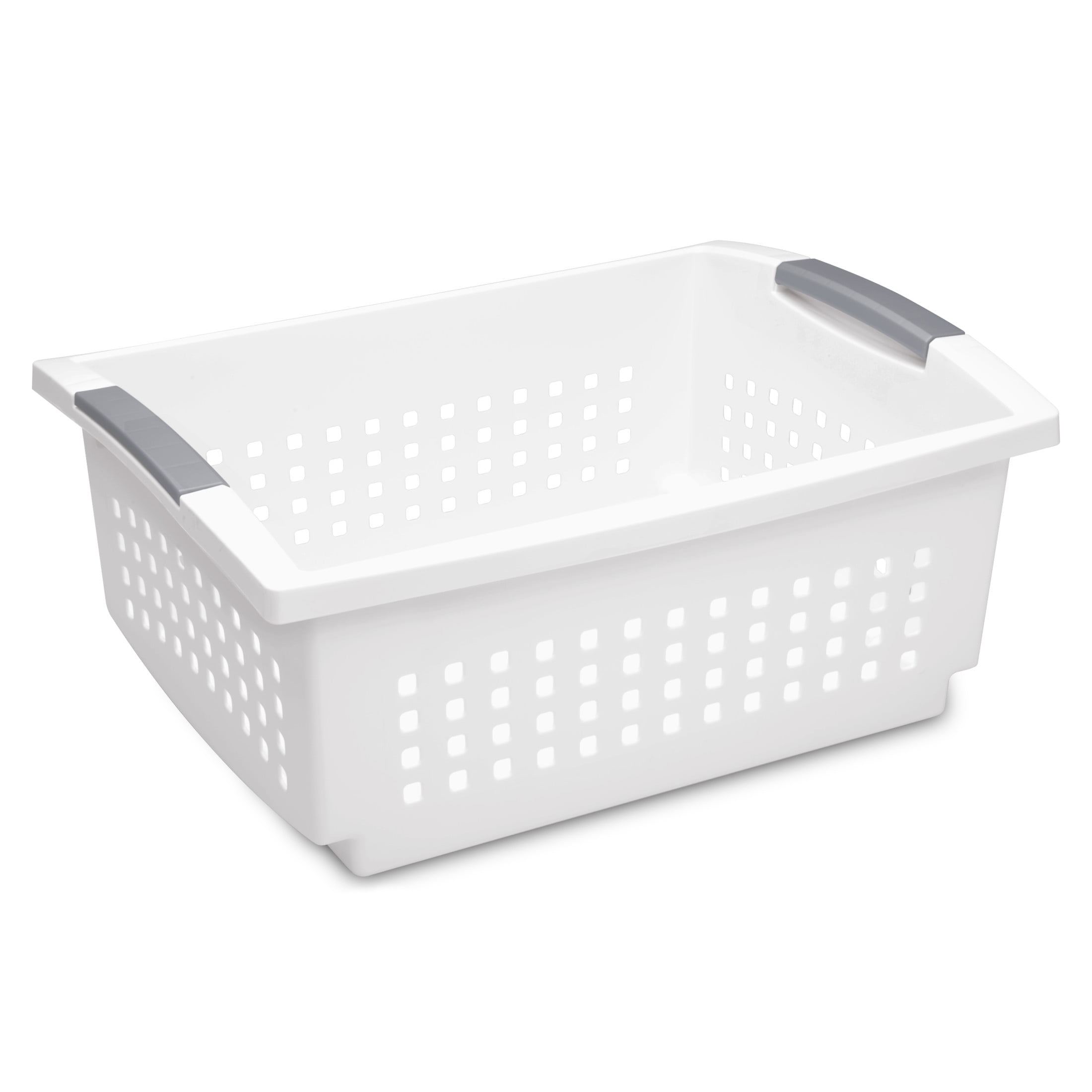 (5 pack) Sterilite Large Stacking Basket, Open Plastic Bin, Space Saving Organizers, White
