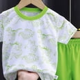 thumbnail image 4 of Xudanell Toddler Baby Boy Summer Clothes Short Sleeve Tops+Elastic Drawstring Plaid Shorts Dinosaur Print Outfit Set Size 1-2 Years, 4 of 4