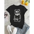 thumbnail image 2 of Camiseta deportiva informal con estampado de osito de peluche, manga corta, cuello redondo, primavera y verano, ropa de mujer, camisetas informales., 2 of 6