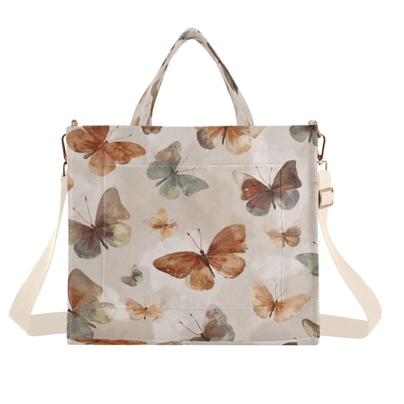Corduroy Tote Bag for Women Shoulder Handbags Fashion Ladies Purses Satchel Messenger Bags Earthy Tones Butterflies S