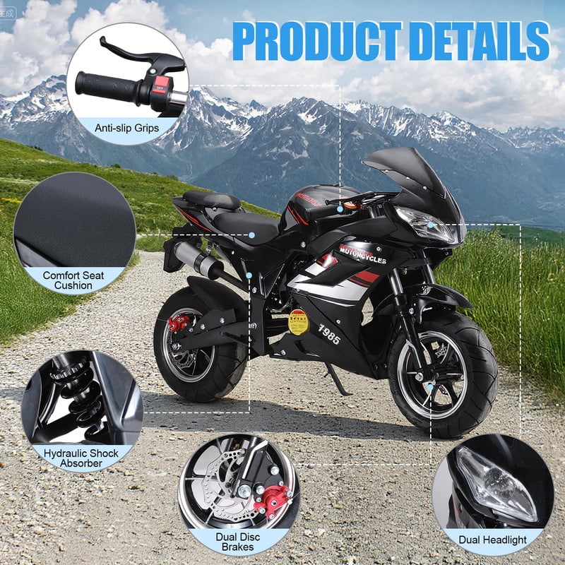 Floseru 49cc Kids Dirt Bike, 4-Stroke Gas Power Motocross, Dirt Bike for Kids, Off Road Mini Motorcycle, 8 Inch Wheel Mini Motorcycle, Gas Pocket Motorbike with Front Rear Disc Brakes