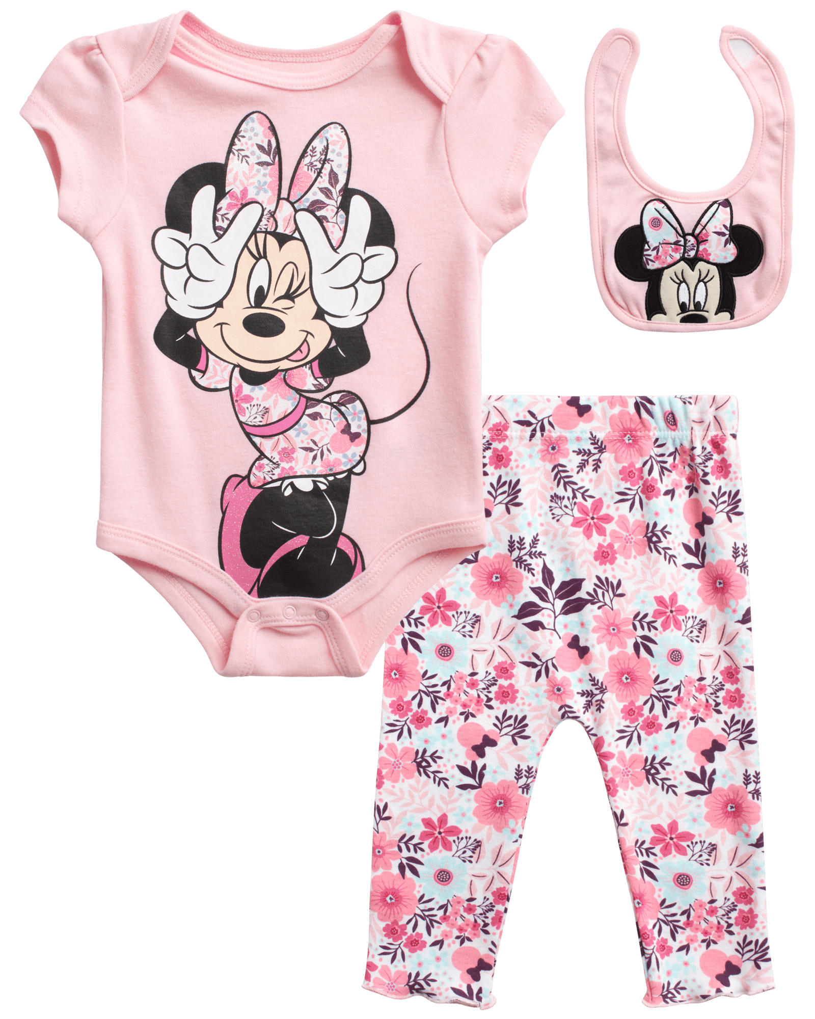 Disney Baby Girls' Minnie Mouse Layette Set - 3 Piece Bodysuit, Pants ...