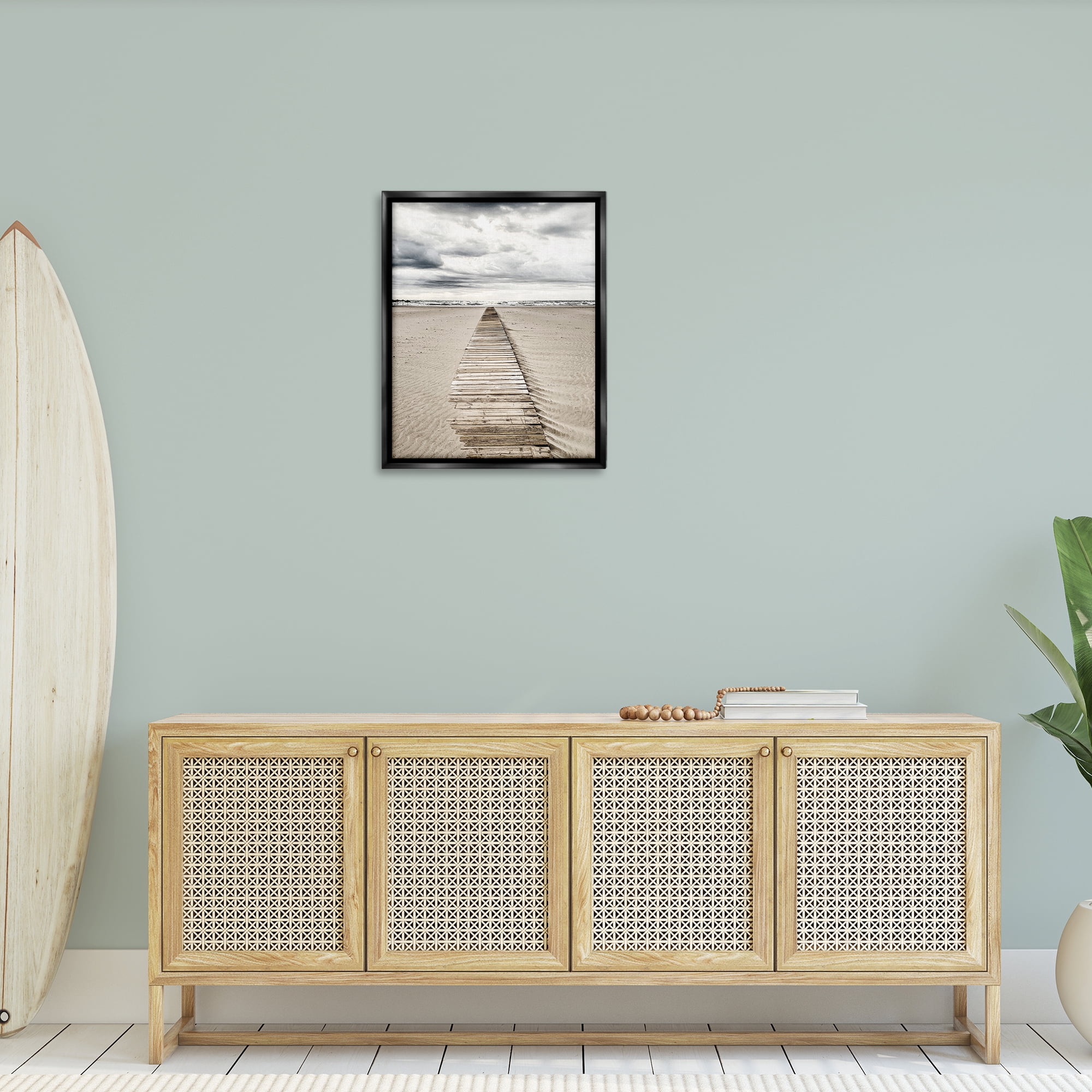 Stupell Industries Sand Covered Boardwalk Landscape Photography Black Floater Framed Canvas Art Print Wall Art, 25 x 31