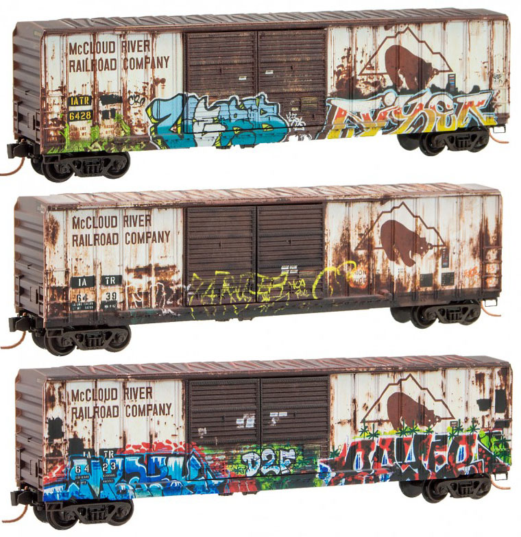 Micro Trains Mtl N Scale 50ft Box Cars Mccloud River 3 Pack Weathered Graffiti Walmart Com