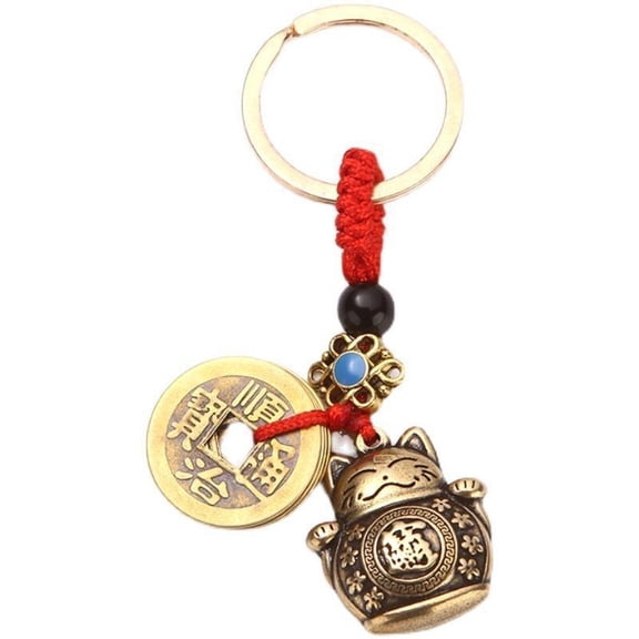 Lucky Cat Keychain, Japanese Keychain with Feng Shui Lucky Cats Maneki Neko Brass Cats Keychains