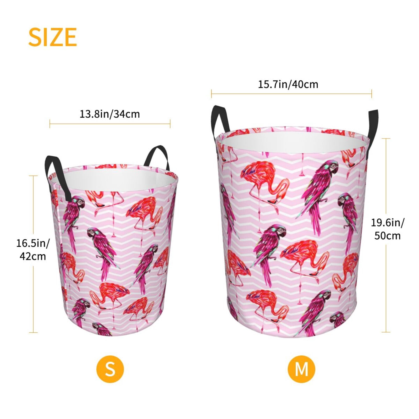 Large Laundry Basket with Handles - Striped Parakeet Flamingo Pink Kids Baby Dirty Clothes Laundry Hamper for Bedroom Aesthetic