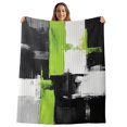 thumbnail image 2 of Green Black White Fleece Throw Blanket for Couch, Abstract Street Art Strokes Microfiber Flannel Blanket for All Season, Lightweight Soft Throw Blankets for Girls, Kids, Teens, 40"x60", 2 of 9