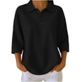 thumbnail image 6 of Snorda 3/4 Length Sleeve Womens Tops Solid Color Lapel Knitted Half Button Tops Casual Loose Soft Pullover Tops Womens Comfy Blouse for Daily Wear, 6 of 8