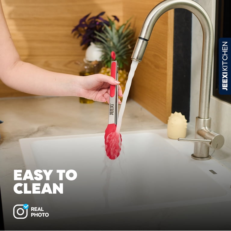 Jeexi Kitchen Tongs Set, Red Silicone, 3-Piece Sizes photo 8