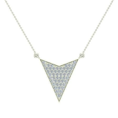 14K White Gold Chevron Shape Arrow Pendant Pavé set Diamonds Necklace 0.50 Carat Total Weight ( L , I2 )