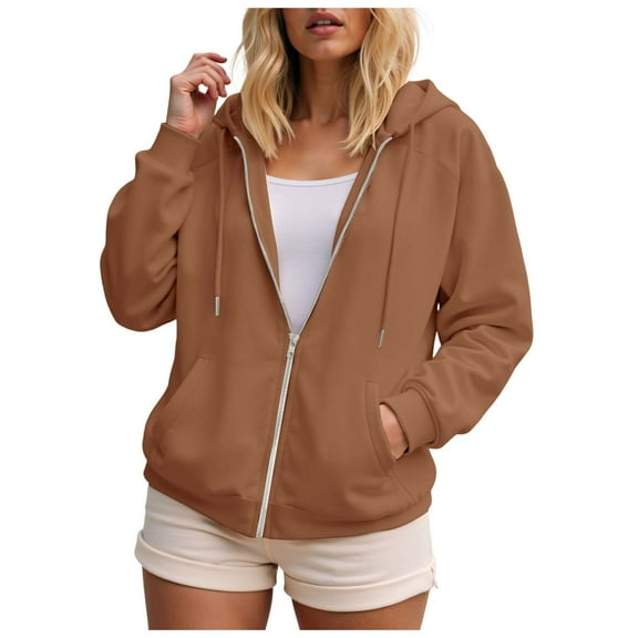 Gibobby Women's Zip Up Hoodie Sweatshirt Casual Long Sleeve Jacket Sweater with Pockets(XL,Coffee)