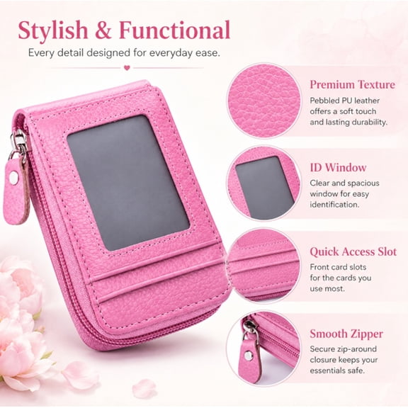 Women’s Genuine Leather Bifold Wallet, Slim Credit Card Holder with Zipper Pocket for Cash and Coins, TIKA
