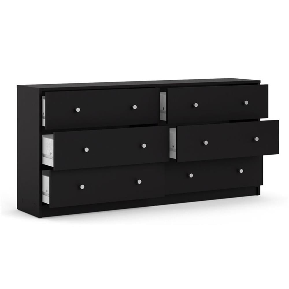 Home Square 3 Piece Bedroom Set with 6-Drawer Double Dresser and Two of 1-Drawer Nightstand in Black
