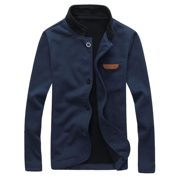 Sweatshirt for Men Leather Patch Stand Collar Hoodless Cardigan Simple Design Long Sleeve Fall Outerwear