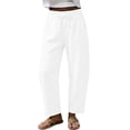 thumbnail image 4 of Summer Linen Pants for Women Wide Leg Palazzo Cotton Drawstring Casual Beach Vacation Boho Trousers with Pockets, 4 of 7