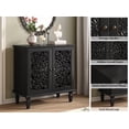 thumbnail image 2 of Vintage Hollow-Carved Accent Cabinet, 2-Door Display Storage Sideboard with Symmetrical Floral Design, Adjustable Shelf and Solid Wood Legs for Living Room Entryway (Black), 2 of 38