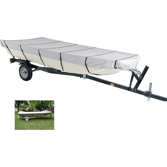 PET-U Boat Cover Heavy Duty Marine Grade Polyester Trailerable Replacement for Jon Boat 12FT Long Beam Width Up to 56In