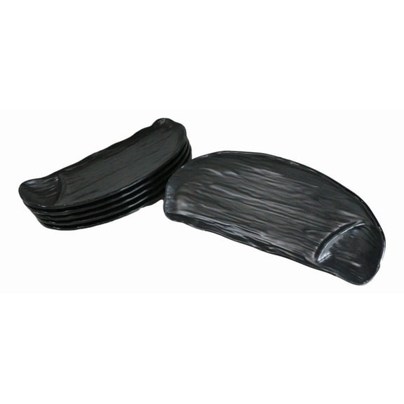 Pack Of 6 Half Moon Matte Black Melamine 2 Partitions Sushi Plates Platters 11"L