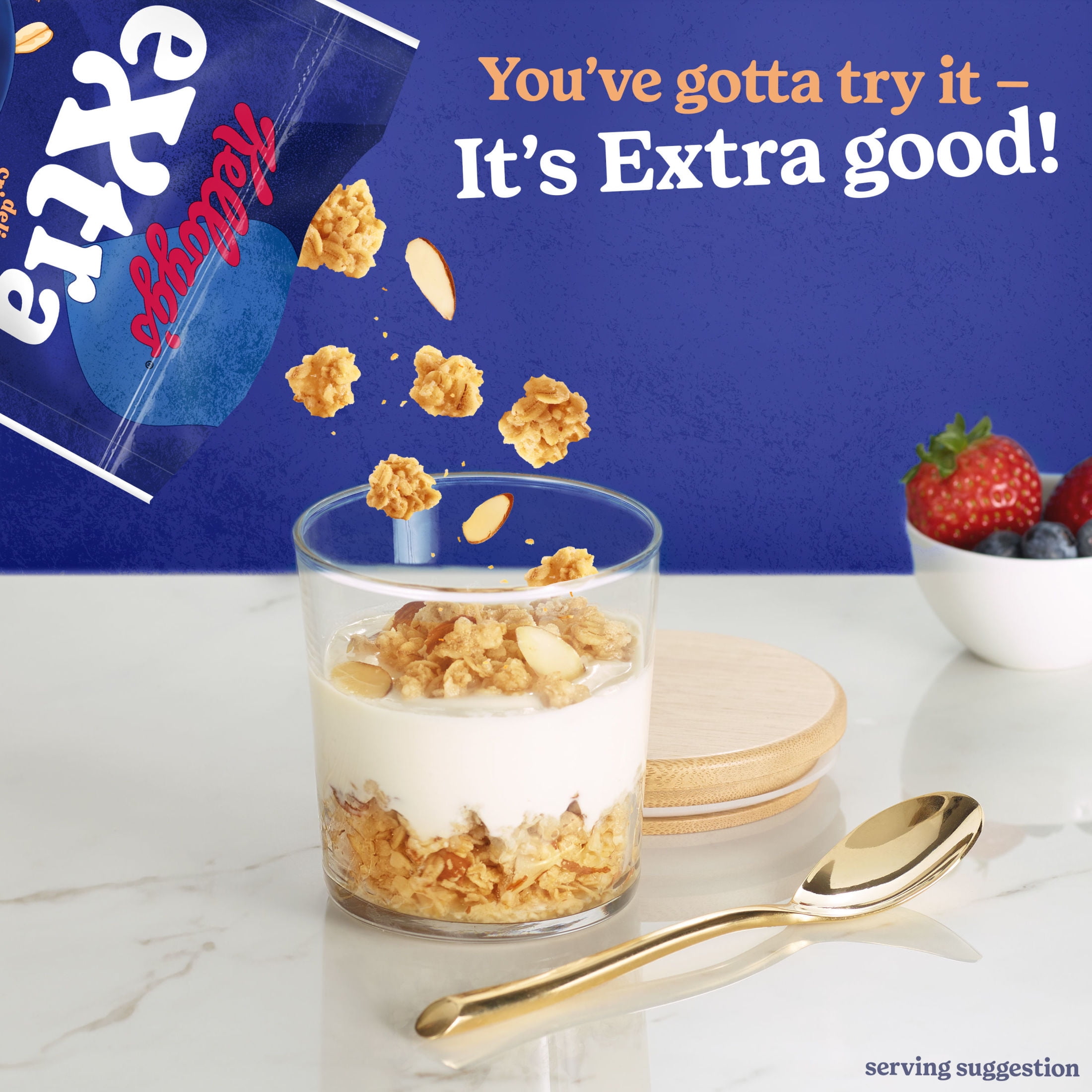 (3 pack) Kellogg's Extra Granola, Whole Grain, On-the-Go Snacks, Toasted Almond, 11oz Bag (1 Bag)