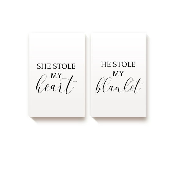 Awkward Styles She Stole My Heart Canvas | His & Hers Minimalist Decor, Set of 2 Wall Art for Couples Bedroom Living Room Decor