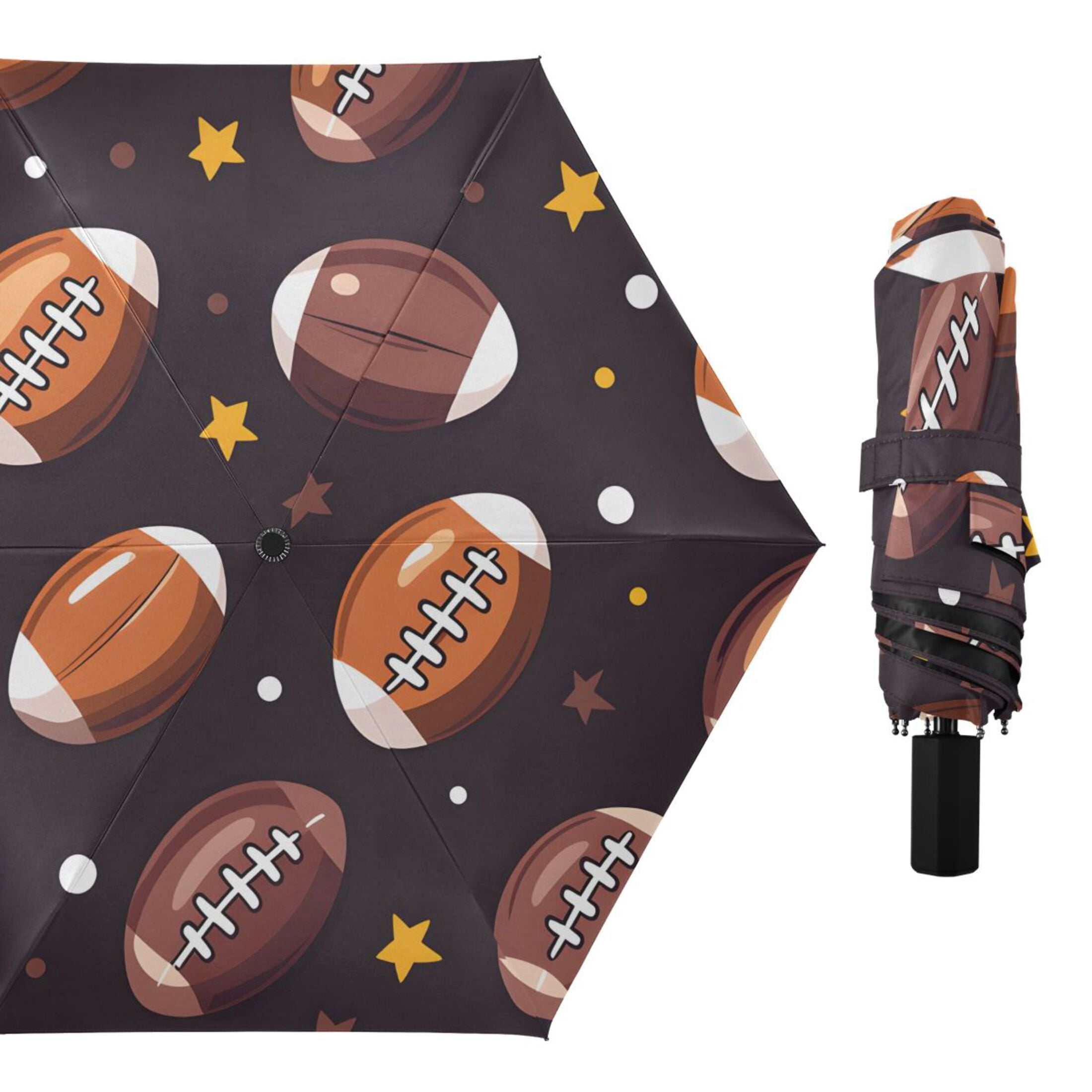 ALAZA Rugby Football Stars UPF 50+ Compact Folding Umbrella for Rain Travel Umbrella Packable