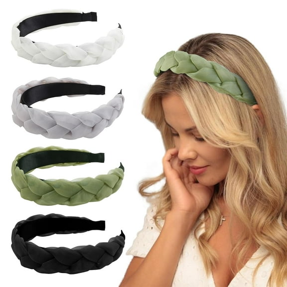 LinYooLi 4 Pieces Braided Headbands for Women Girls Wide Non Slip Hairbands for Women's Hair Fashion Head Band Solid Colors Chiffon Fabric Hair Accessories