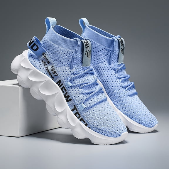 Men's High-Top Slip-On Sneakers with Letter Print - Breathable Fabric & MD Cushioning, All-Season Gym Running Walking Shoes for Casual Wear, Trendy Sportswear, Comfortable Fit, Flexible Footwear