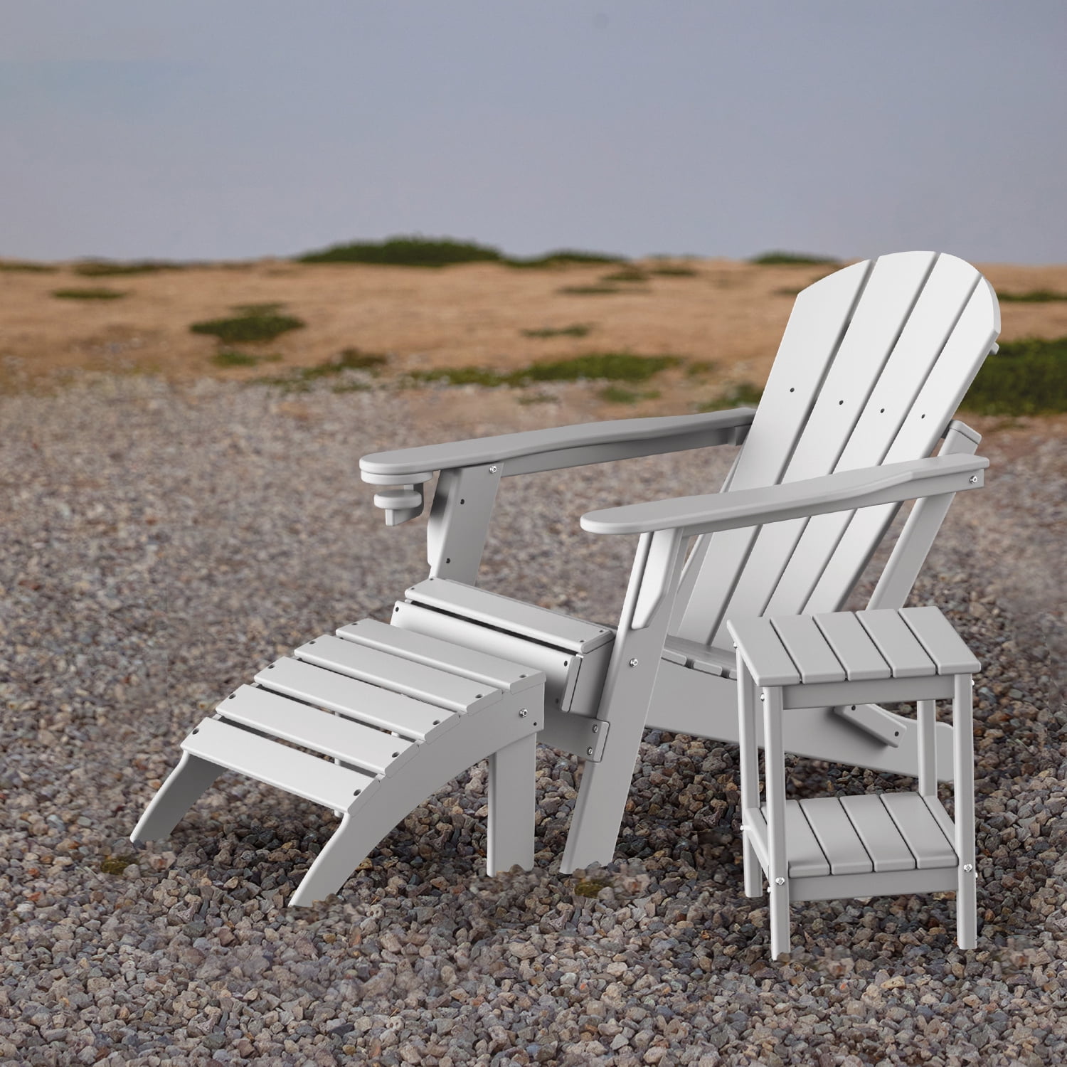 Folding Adirondack Ottoman HDPE Outdoor Adirondack Chair Footrest for Outside Indoor,19.7in W,White