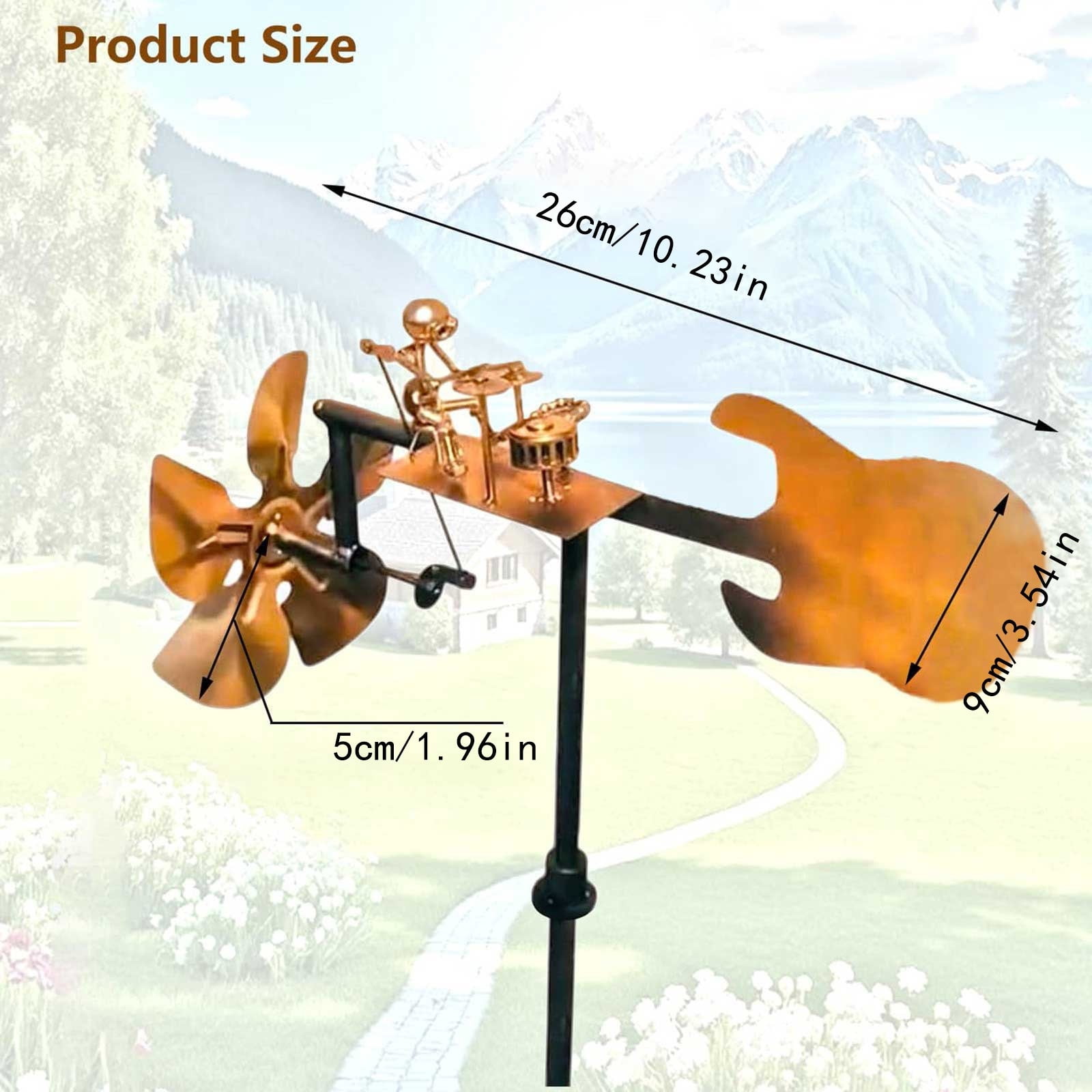 Cthrlog Drummer Windmill Metal Sculpture, Wind-Powered Spinning Kinetic Art, Creative Garden Decoration for Outdoor Patio and Yard, Handmade Iron Weatherproof, Ships Separately with English Manual