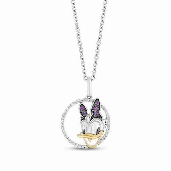 1/10 ct Daisy Duck Amethyst & Diamond Pendant Necklace with 18"Chain in 925 Sterling Silver