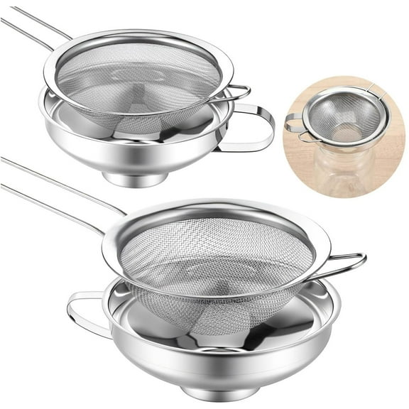 4 Pieces Stainless Steel Funnels with Fine Mesh Strainer, Canning Funnels for Narrow Wide and Regular Filling Mason Jars, 1.4 Inch/2.3 Inch Stainless Steel Funnel for Kitchen Use