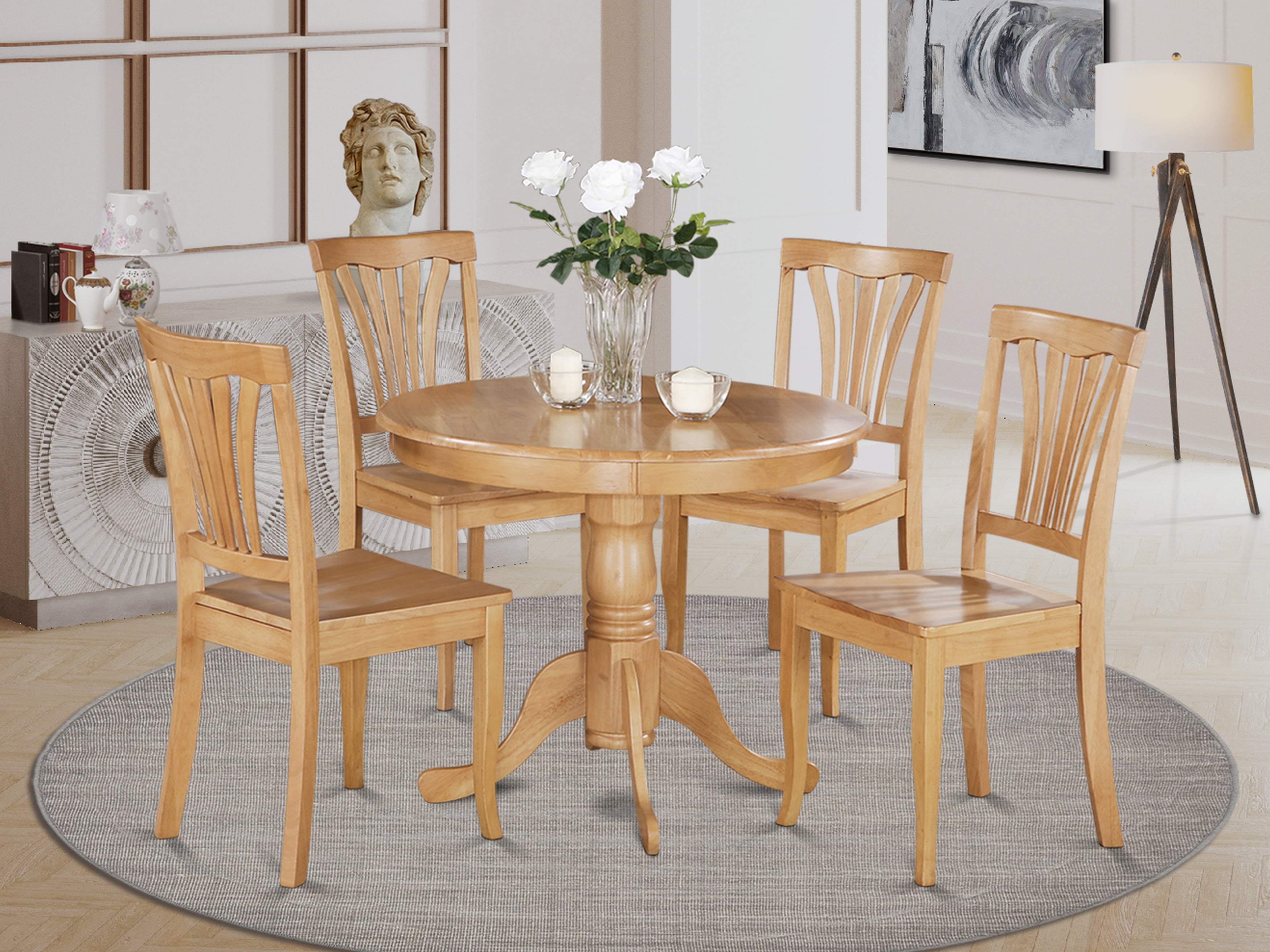 Anav5 Oak W 5 Pc Kitchen Table Round, 36 Inch Round Kitchen Table And 4 Chairs