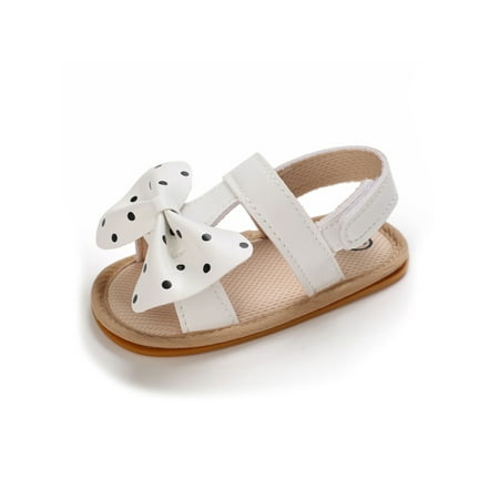 

Daeful Newborn Sandals Bowknot Crib Shoes First Walkers Princess Shoe Casual Soft Sole Flat Sandal Baby Girls Comfort White 12-18 months