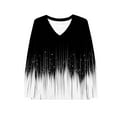 thumbnail image 4 of Womens Tops Plus Size Long Sleeve Printing V-neck Casual Loose T-shirt Top Black, 4 of 4