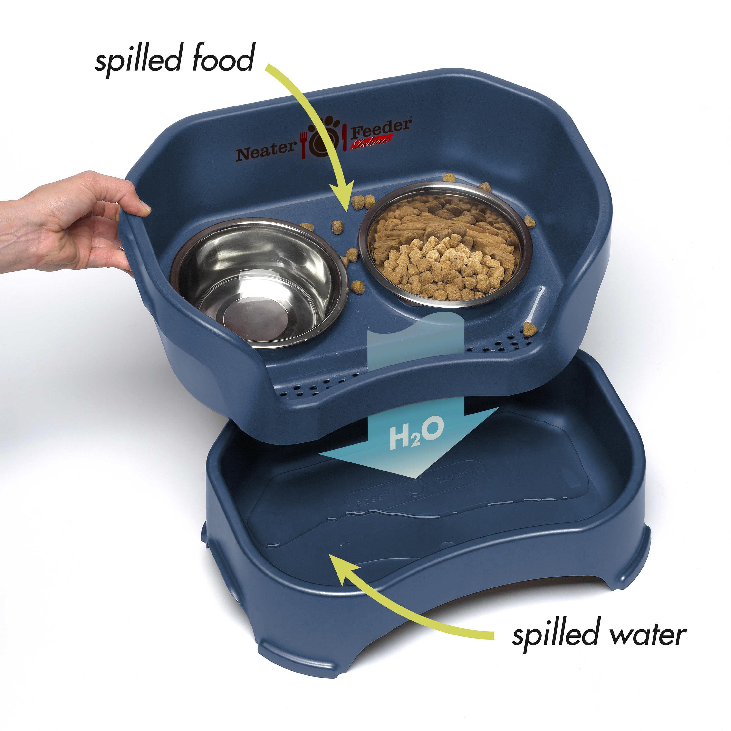 Neater Pets Neater Feeder Deluxe Mess-Proof Elevated Food & Water Bowls for Large Dogs, Dark Blue