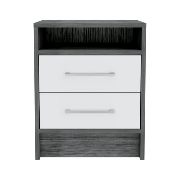 HomeRoots 20 in. Two Drawer Faux Wood Nightstand, Gray