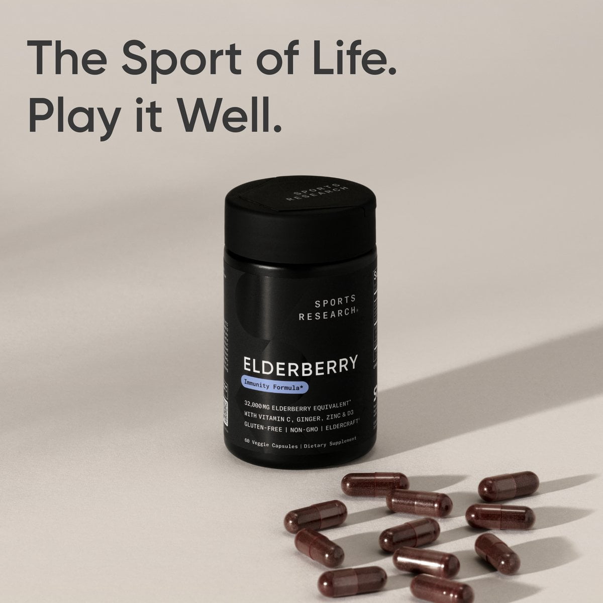 Sports Research® Elderberry 500mg Vitamin D C Ginger Zinc High Extract Non-GMO Gluten Free (60 V-Softgels)