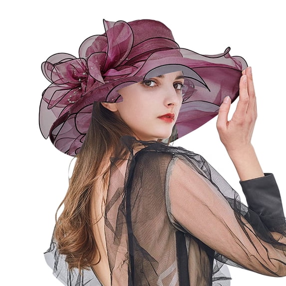 Women'S Organza Church Kentucky Derby Hat Wide Brim Leaf Flower Bridal Shower Church Cap Fascinator Hat Bridal Tea Party Wedding Hat For Tea Party Hostess Garden Party Elegant Dress Hat