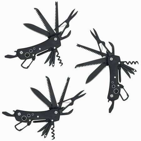 Happon 15 in 1 Multi-Tool 3 Pcs Folding Pocket Knife for Camping Fishing Hunting Survival Outdoor (Black)