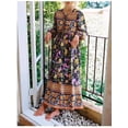 thumbnail image 6 of Vintage Women Tie Neck Floral Print Loose Beach Bohemian Maxi Dresses Robe Lady Rayon Vacation Boho Dress Vestidos, 6 of 6