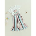 thumbnail image 3 of KelaJuan Baby Girl 2Pcs Summer Outfits, Short Sleeve Bus Letter Print Tops Striped Bell Bottoms Set, 3 of 8