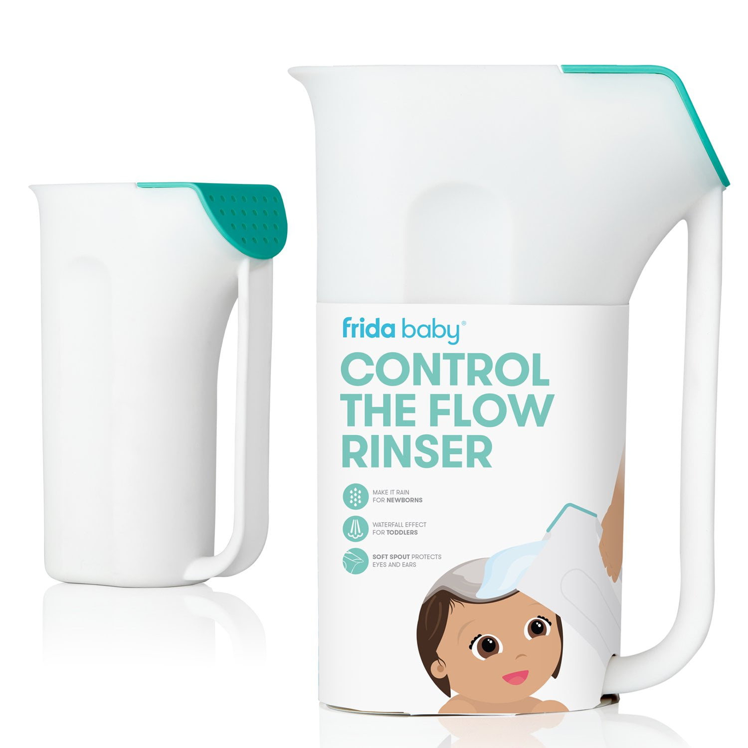 Frida Baby Control The Flow Polypropylene ABS Rinser, Bath Time Rinse Cup with Easy Grip Handle and Removable Rain Shower, White