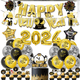 thumbnail image 2 of Decoración de fiesta temática de año nuevo Globo de feliz año Bandera de año Inserto de bandera Juego de globos de oro rosa, 2 of 5