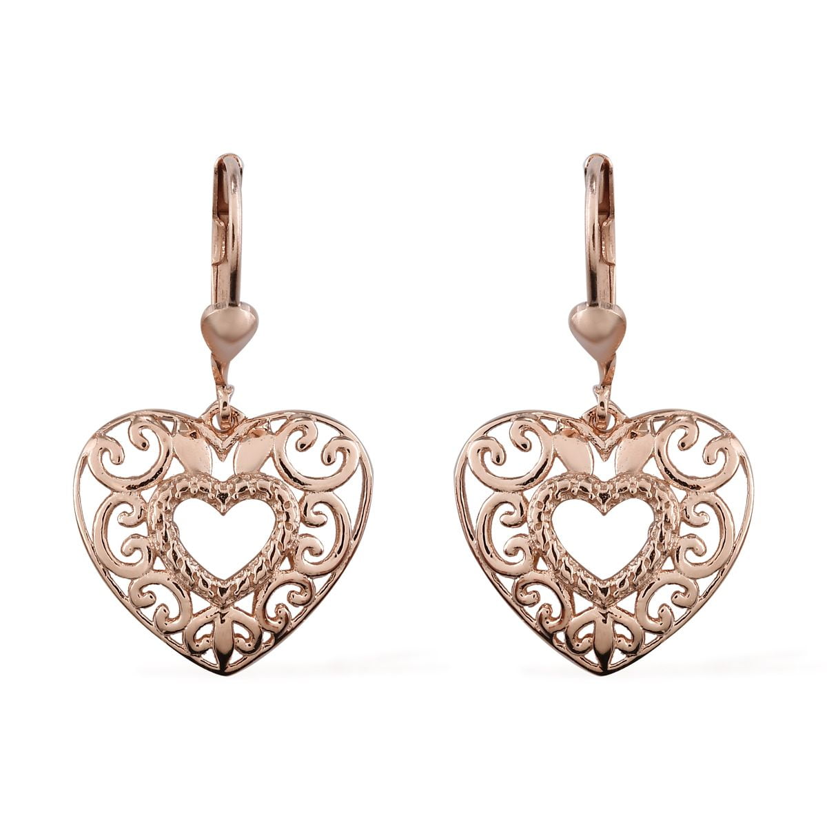14k Rose Gold Heart Dangle Earrings