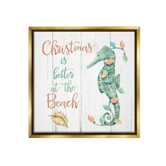 Stupell Industries Christmas Better At Beach Holiday Painting Gold Floater Framed Canvas Art Print Wall Art, 25 x 25
